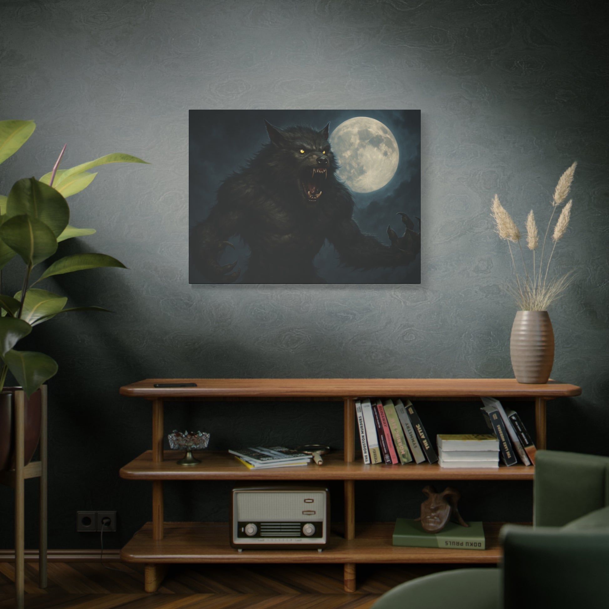Werewolf Moon Canvas Art | Dark Fantasy Decor for Halloween, Gothic Home, Werewolf Lover Gift, Unique Wall Art, Spooky Decor - TRV