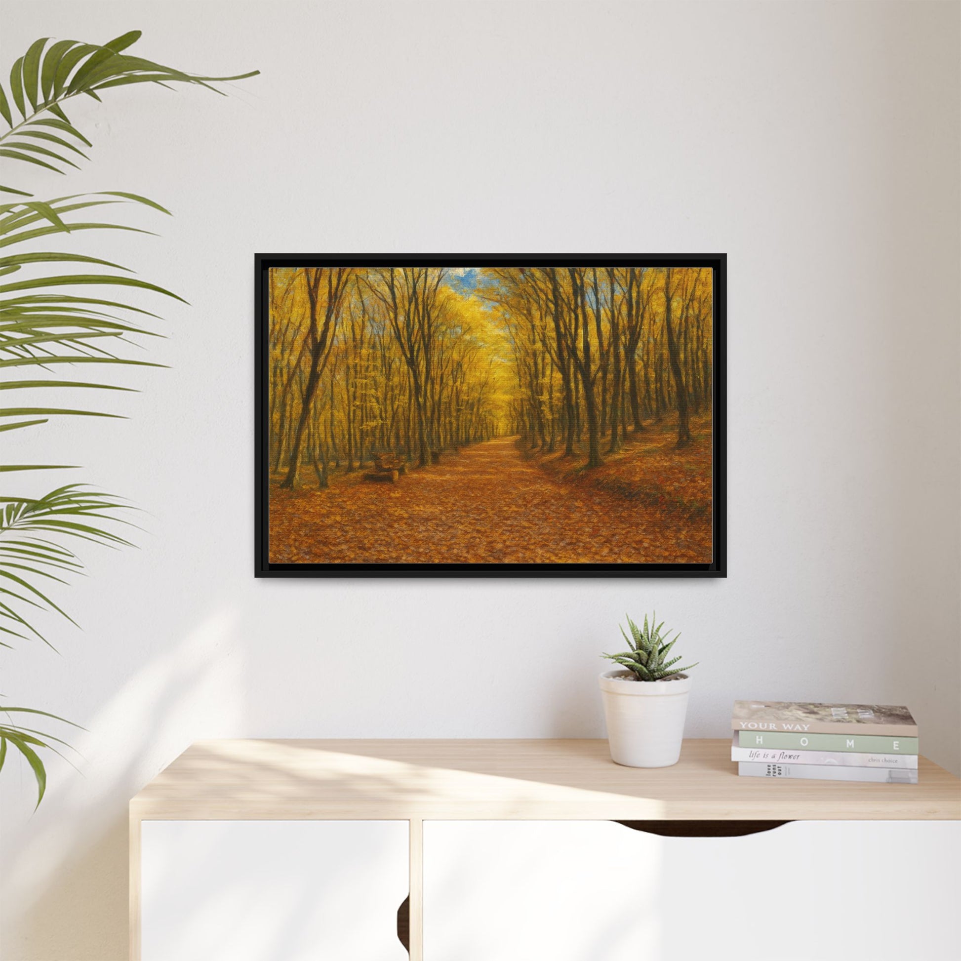Autumn Forest Framed Canvas Art, Cozy Wall Decor, Nature Inspired Gift, Fall Home Accent, Perfect for Thanksgiving - TRV