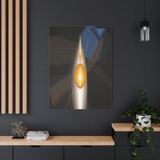 Abstract geometric flame design on matte stretched canvas by Printify, showcasing vibrant colors and modern art style.