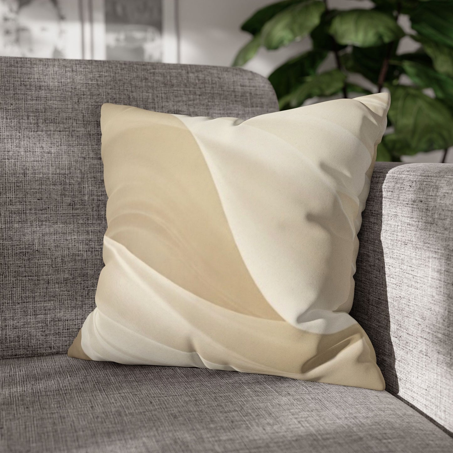 Beige Abstract Wave Pillowcase | Faux Suede Square Pillow Cover