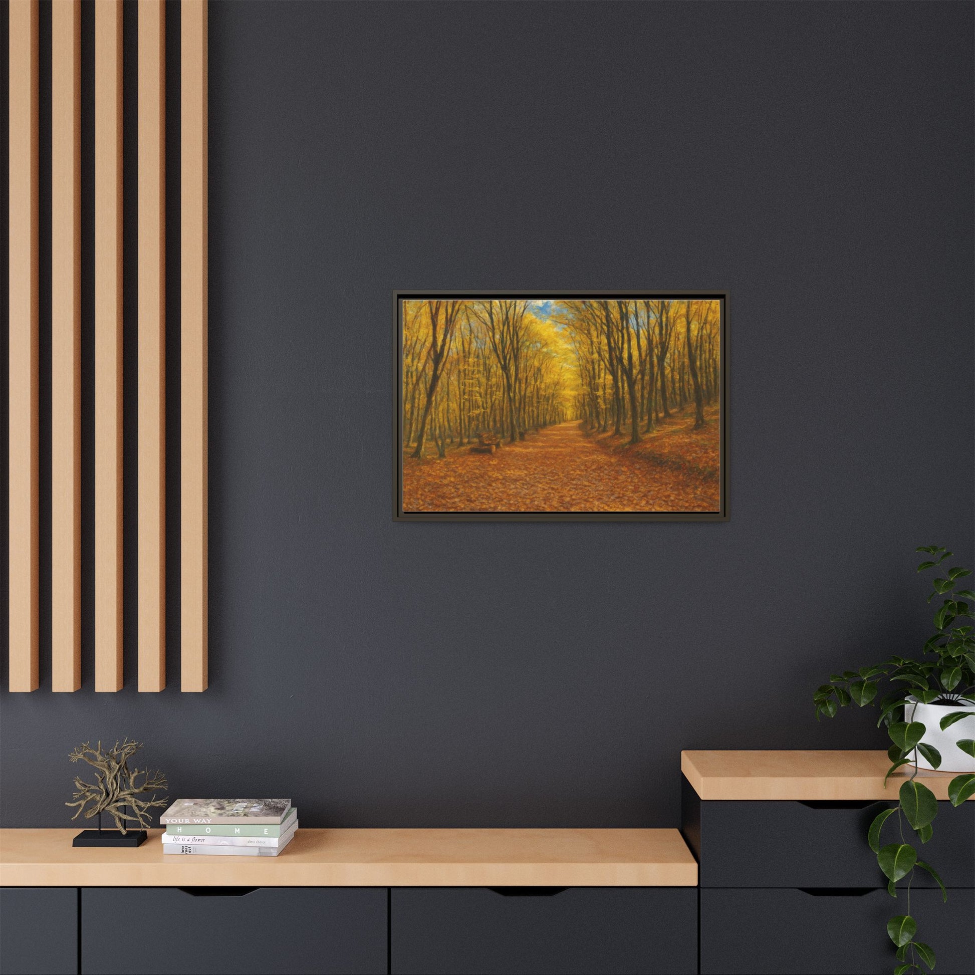 Autumn Forest Framed Canvas Art, Cozy Wall Decor, Nature Inspired Gift, Fall Home Accent, Perfect for Thanksgiving - TRV