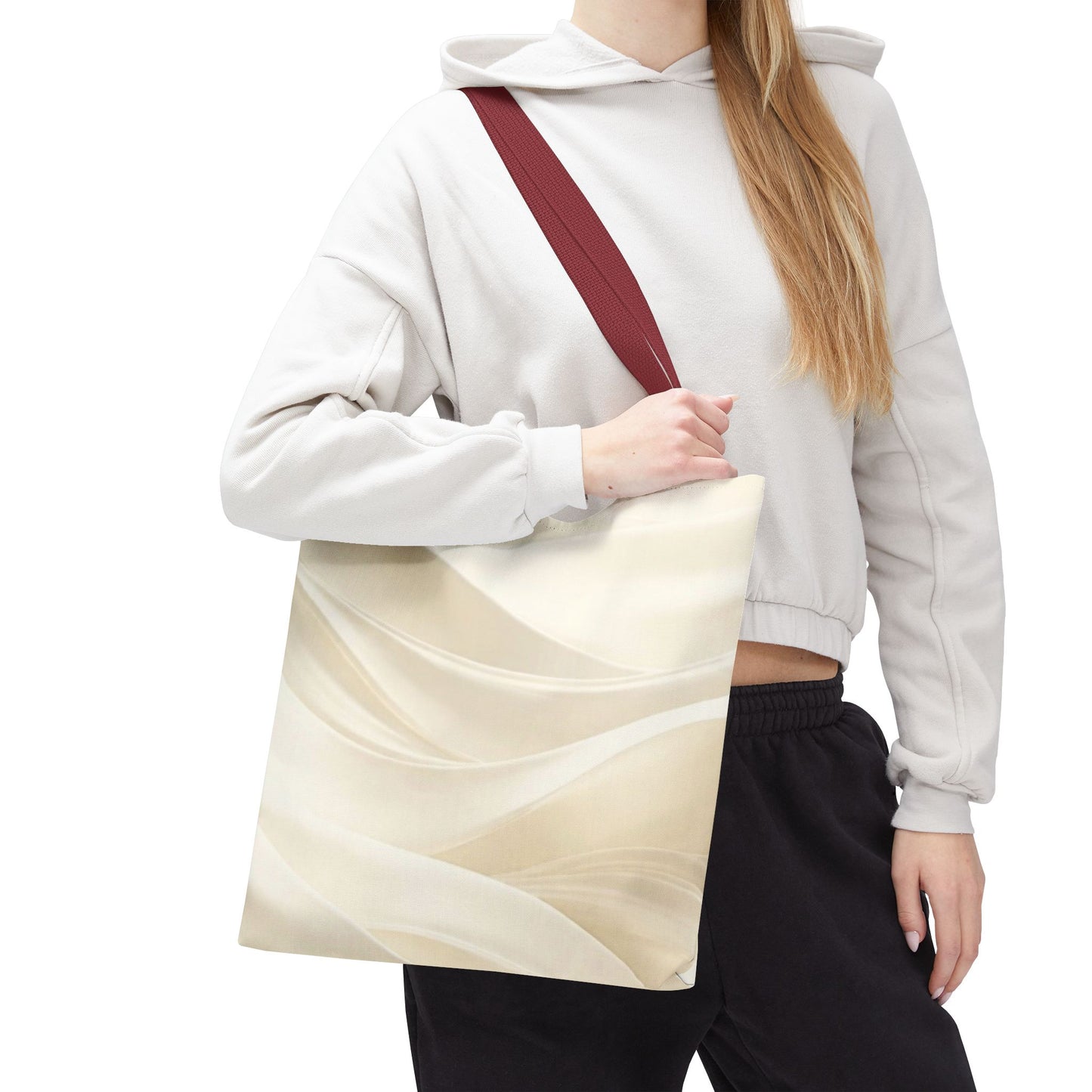 Cream Abstract Waves Tote Bag | Neutral Swirl Pattern