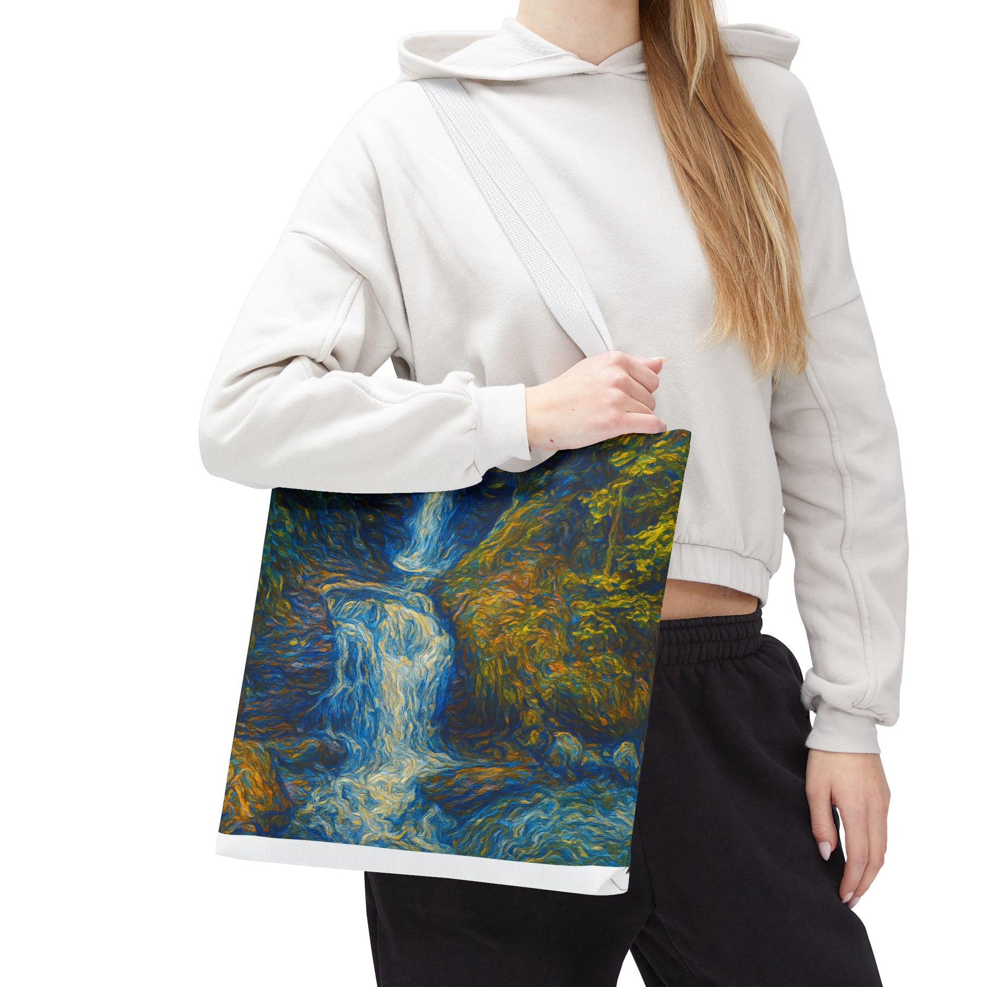Nature-Inspired Tote Bag, Artistic Eco-Friendly Shopper, Waterfall Design, Reusable Market Bag, Gift for Nature Lovers - TRV