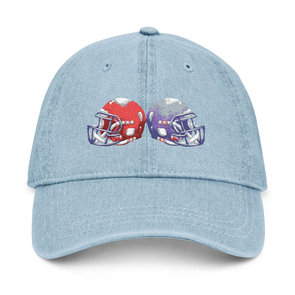 Football-Themed Denim Hat with Embroidery, Perfect Gift for Sports Lovers, Casual Wear, Game Day Accessories, Embroidered Cap