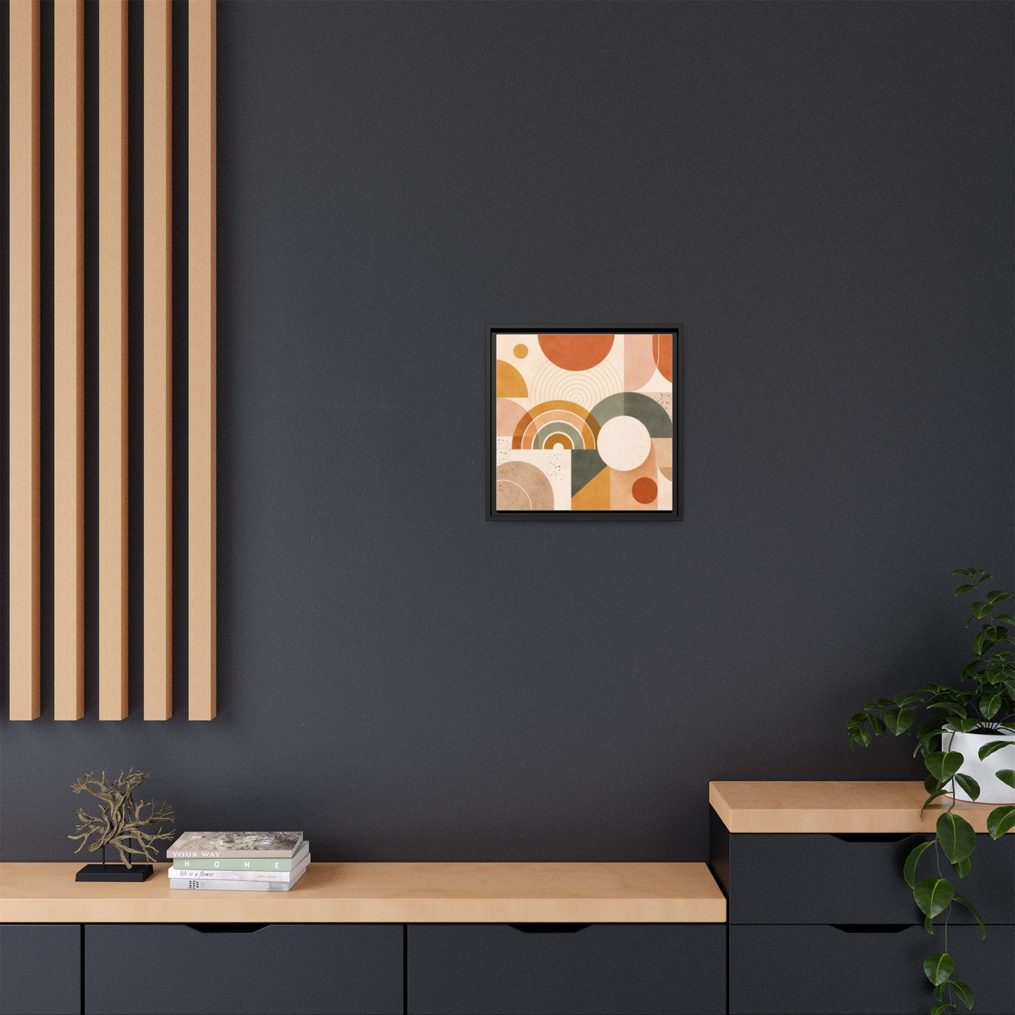 Abstract Terracotta Geometric Rainbow Matte Canvas Framed