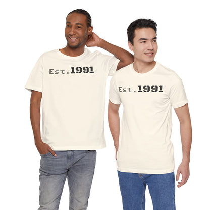 Established 1991 Unisex Jersey Tee | Vintage Anniversary Gift | Casual Wear, Birthday Shirt, Retro Style, Statement Tee, Gift for Him/Her - TRV