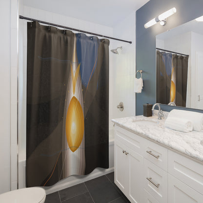 Abstract shower curtain featuring modern, colorful design, perfect for enhancing bathroom decor with a stylish touch.