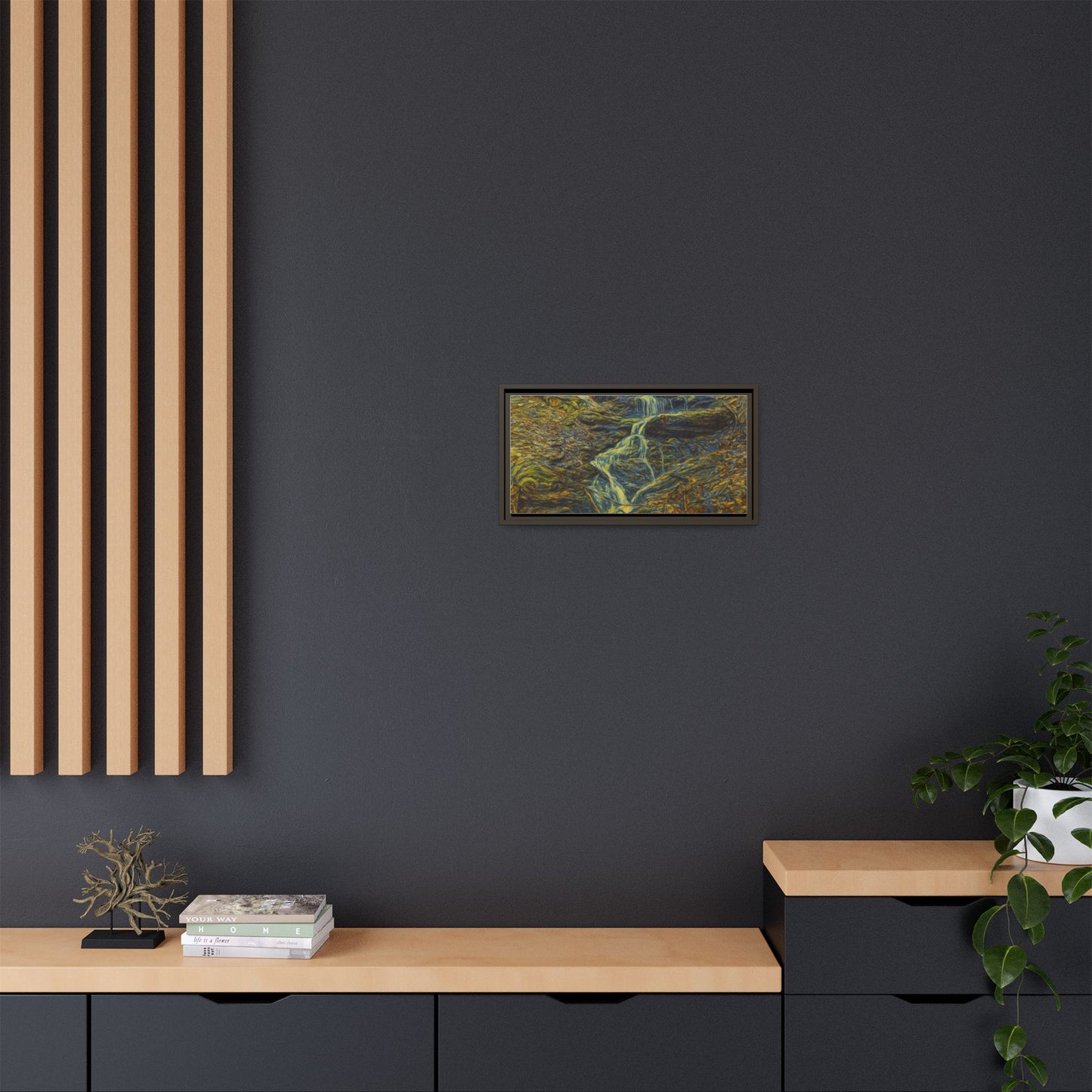 Van Gogh Style Framed Matte Canvas Art Print - Nature-Inspired Wall Decor, Abstract Waterfall Artwork, Home Office Decoration - TRV