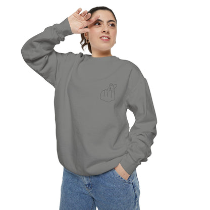 Minimalist Peace Hand Sweatshirt — Small Chest Line Art Crewneck