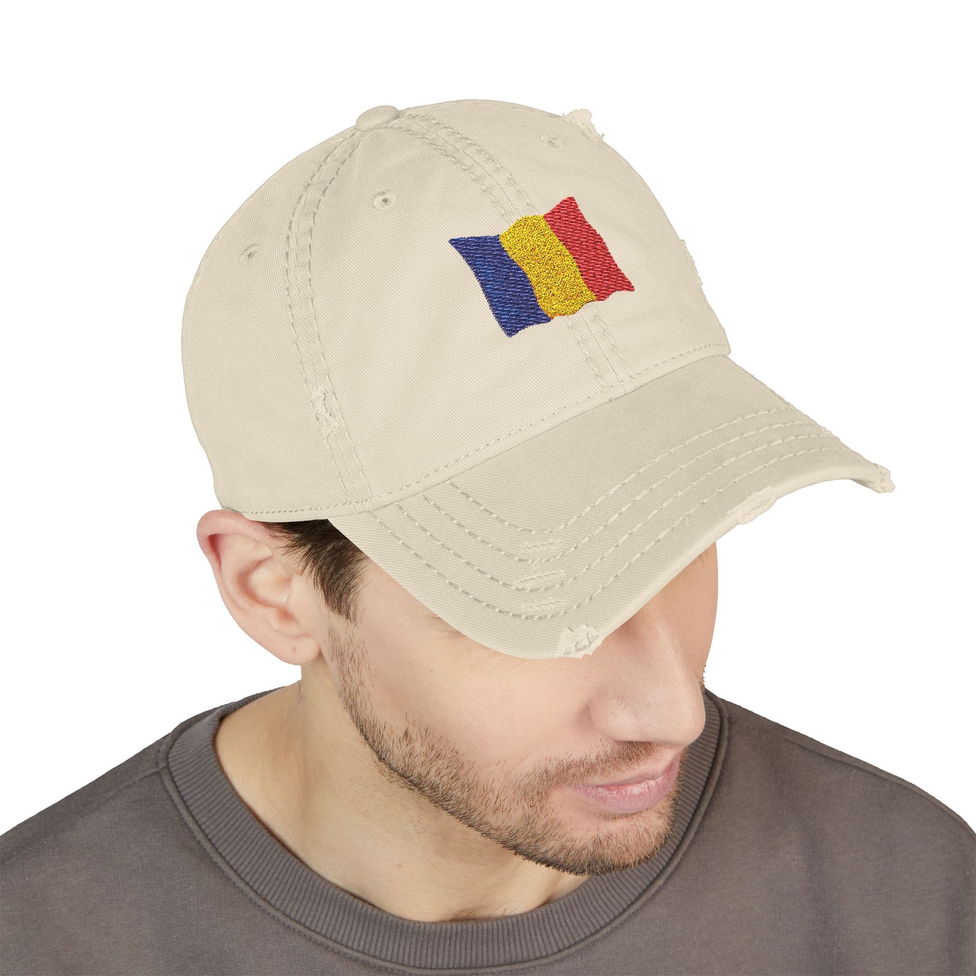 Embroidered Distressed Romanian Flag Dad Hat | Casual Cap for Everyday Style, Perfect Gift for Dad, Summer Outings, Festivals, Family Events - TRV