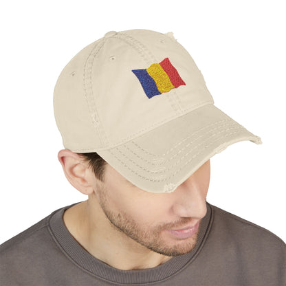 Embroidered Distressed Romanian Flag Dad Hat | Casual Cap for Everyday Style, Perfect Gift for Dad, Summer Outings, Festivals, Family Events - TRV