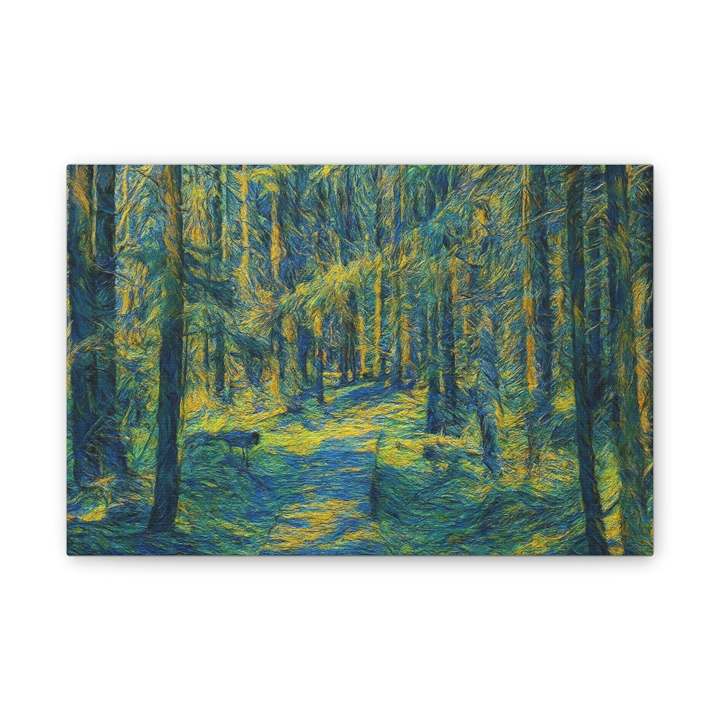 Sunlit Forest Path Canvas – Impressionist Woodland Wall Art