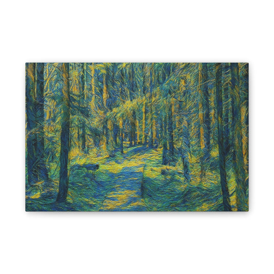 Sunlit Forest Path Canvas – Impressionist Woodland Wall Art