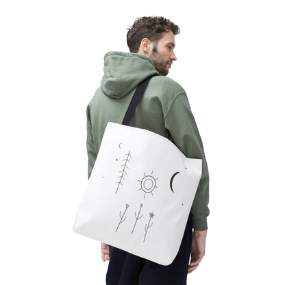 Minimal Moon and Sun Botanical Tote | Celestial Line Art Bag