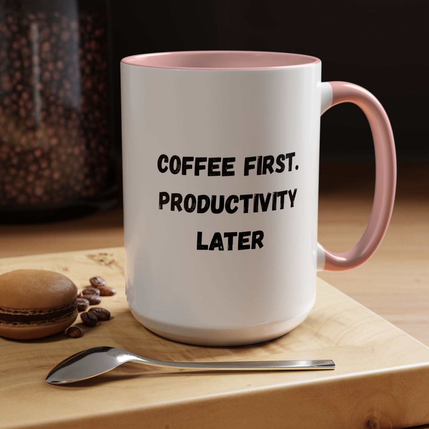 Coffee First Productivity Later Mug - Fun Office Gift, Motivational Coffee Cup, Black Handle Mug, Home Office Decor, Thoughtful Gift
