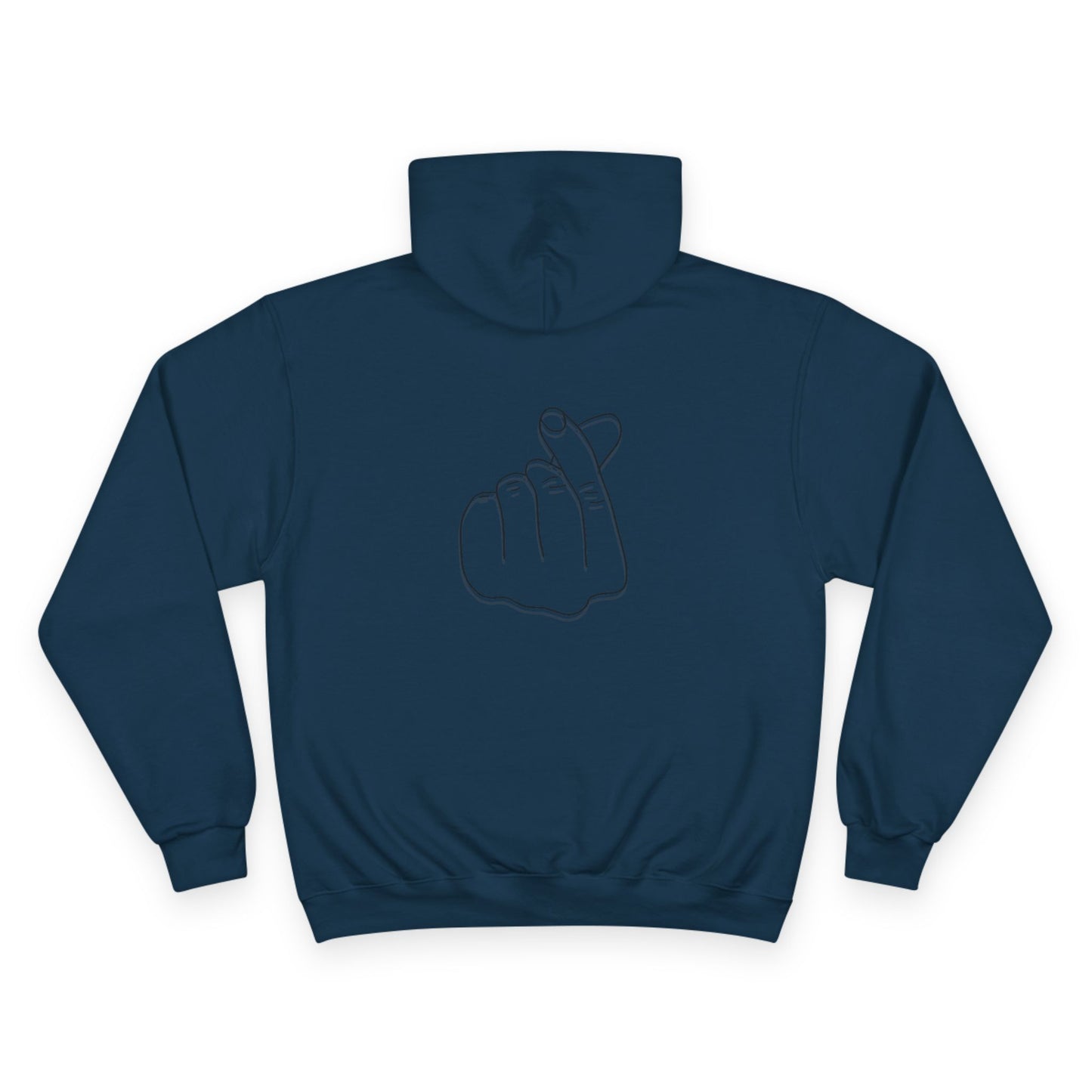 Champion Hoodie with Korean Finger Heart Graphic – Minimal White Pullover