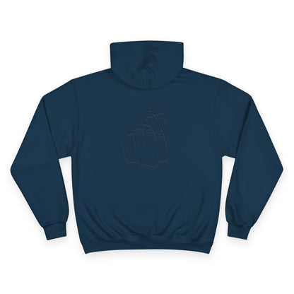 Champion Hoodie with Korean Finger Heart Graphic – Minimal White Pullover