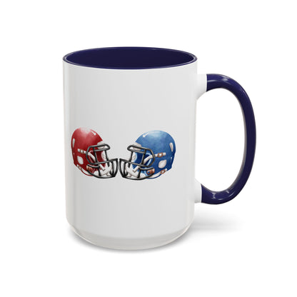 Football Helmet Coffee Mug — Red vs Blue Rivalry Accent Mug (11/15oz)