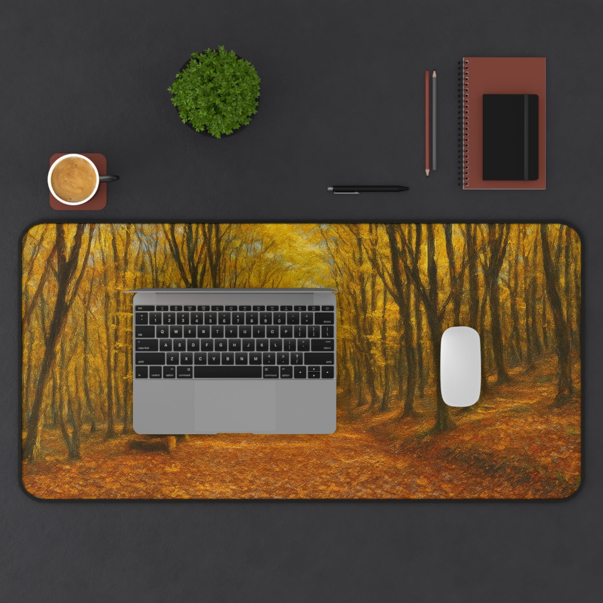 Autumn Forest Path Desk Mat | Fall Leaves Scenic Mousepad - TRV