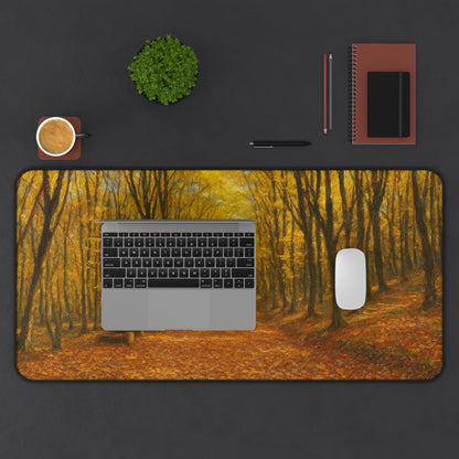 Autumn Forest Path Desk Mat | Fall Leaves Scenic Mousepad - TRV