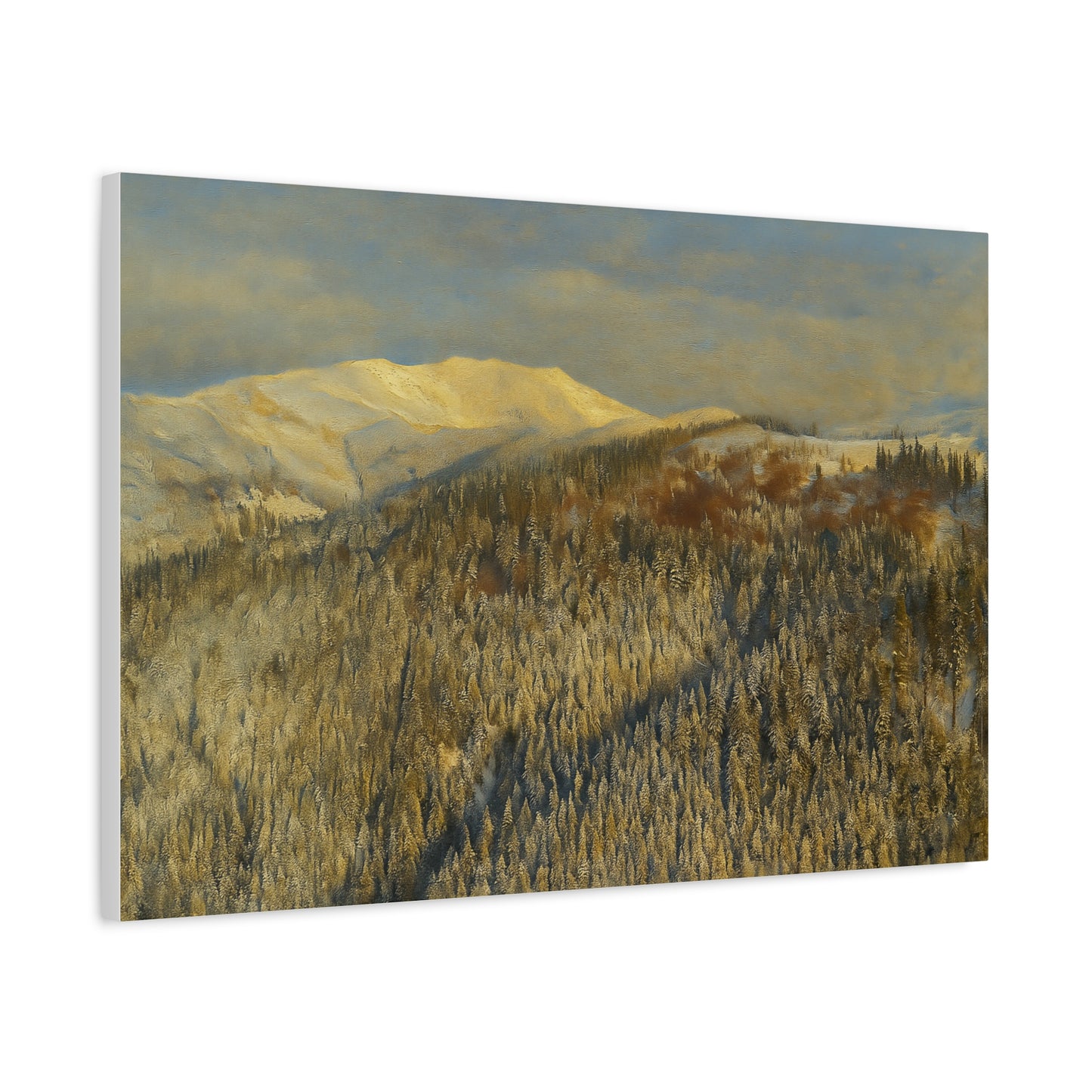 Mountain Serenity Stretched Canvas Art, Winter Landscape Wall Decor, Nature Print for Home, Gift for Nature Lovers, Cozy Interior Accent