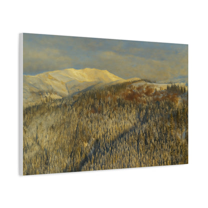 Mountain Serenity Stretched Canvas Art, Winter Landscape Wall Decor, Nature Print for Home, Gift for Nature Lovers, Cozy Interior Accent