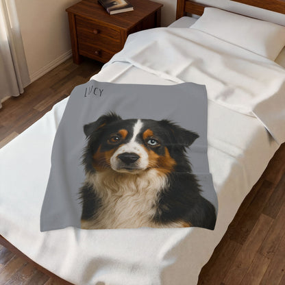Personalized Aussie Dog Portrait Blanket | Velveteen Plush Blanket