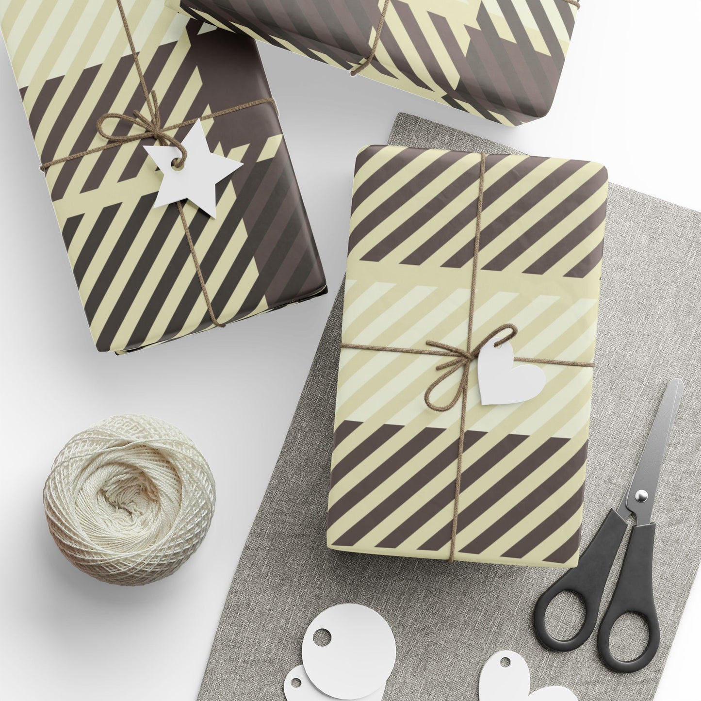 Plaid Stripe Wrapping Paper Roll — Neutral Black & Cream Gift Wrap