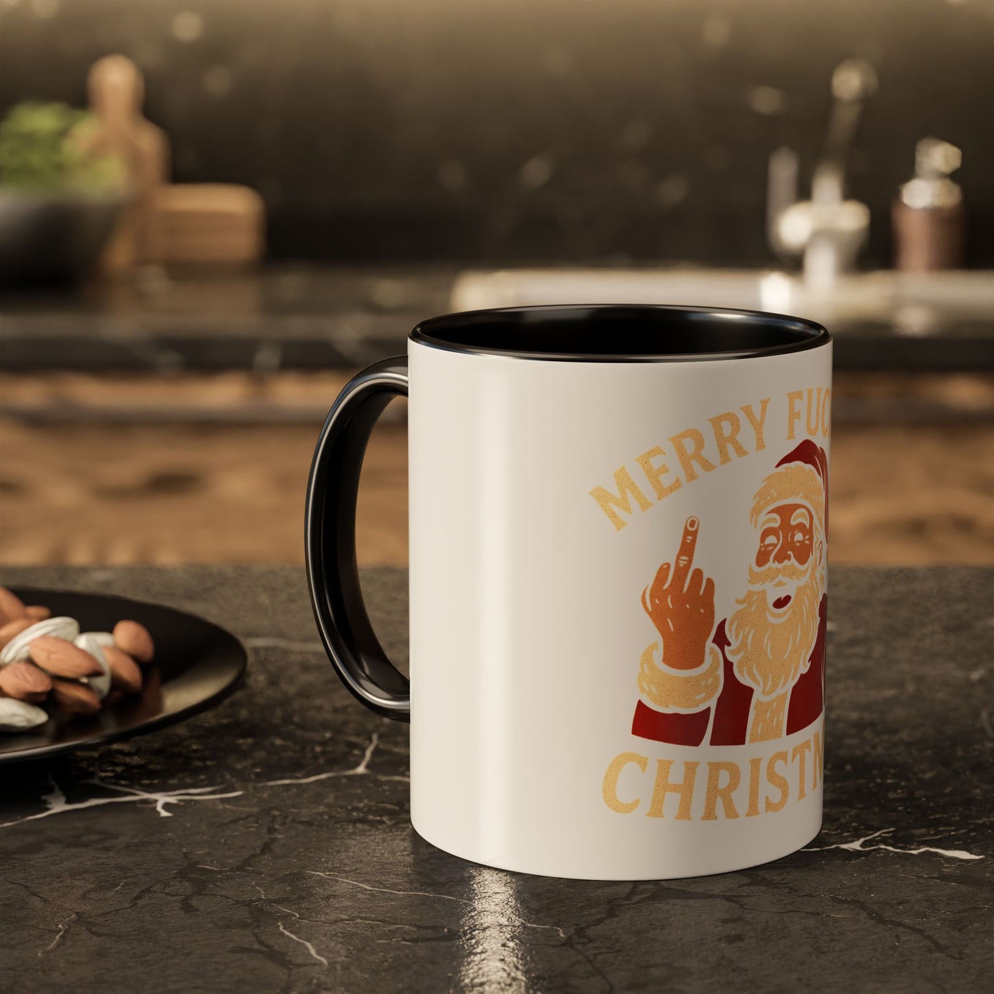 Irreverent Merry Christmas Mug — Funny Santa Middle Finger Coffee Cup (11oz & 15oz)