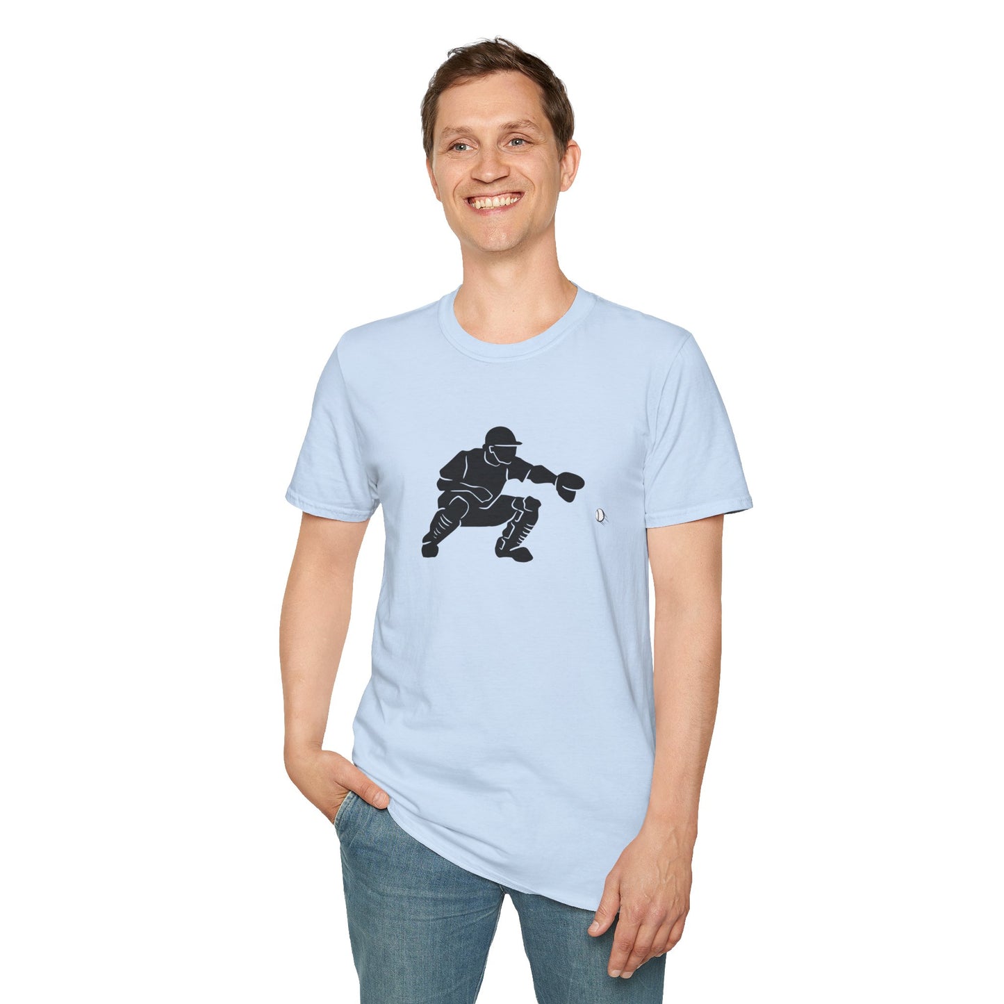 Baseball Catcher Unisex Softstyle T-Shirt, Sports Apparel, Gift for Athletes, Workout Gear, Casual Wear, Special Occasions