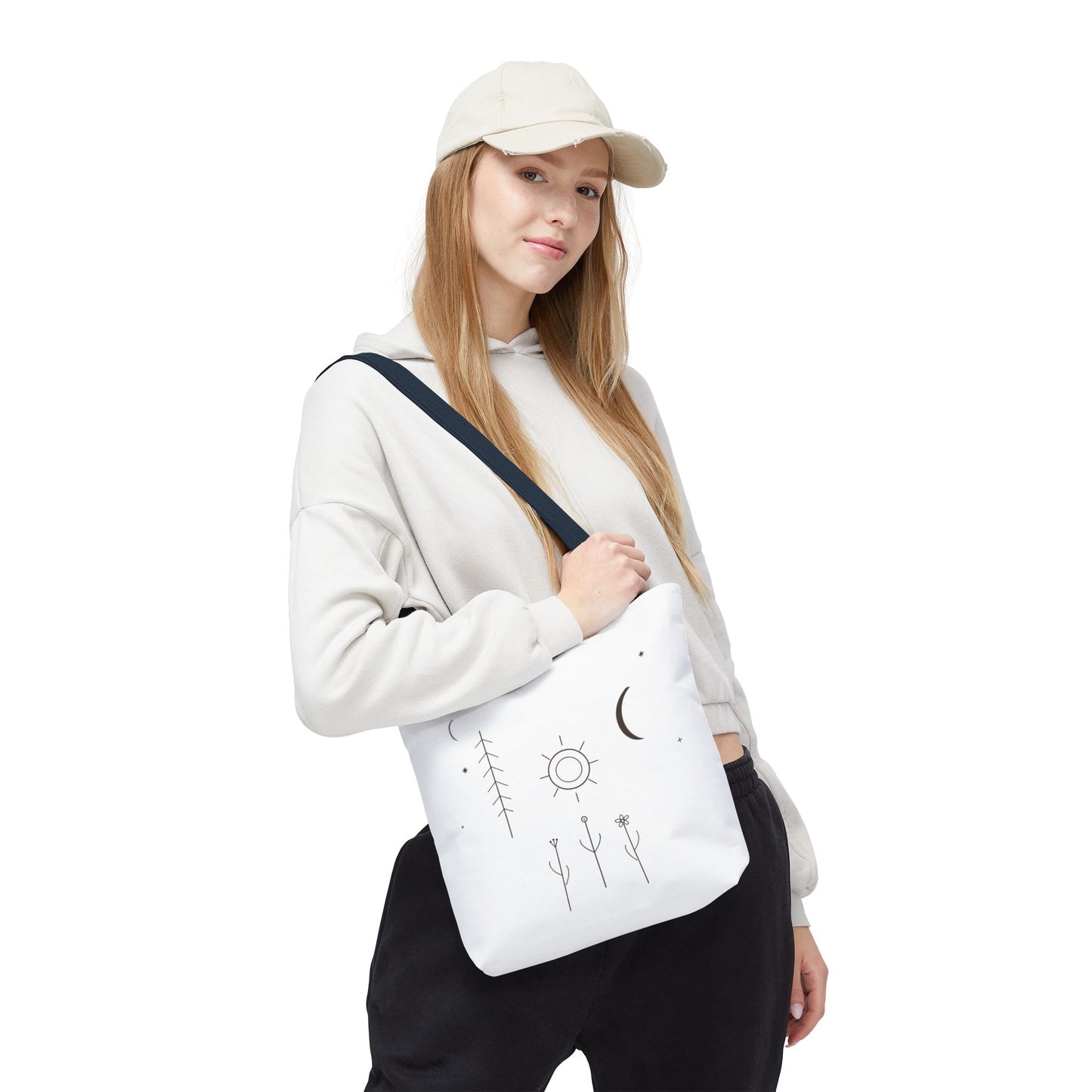 Minimal Moon and Sun Botanical Tote | Celestial Line Art Bag