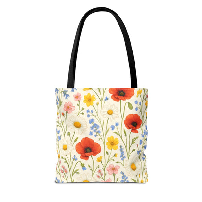 Wildflower Poppy Print Tote Bag | Floral All-Over Pattern