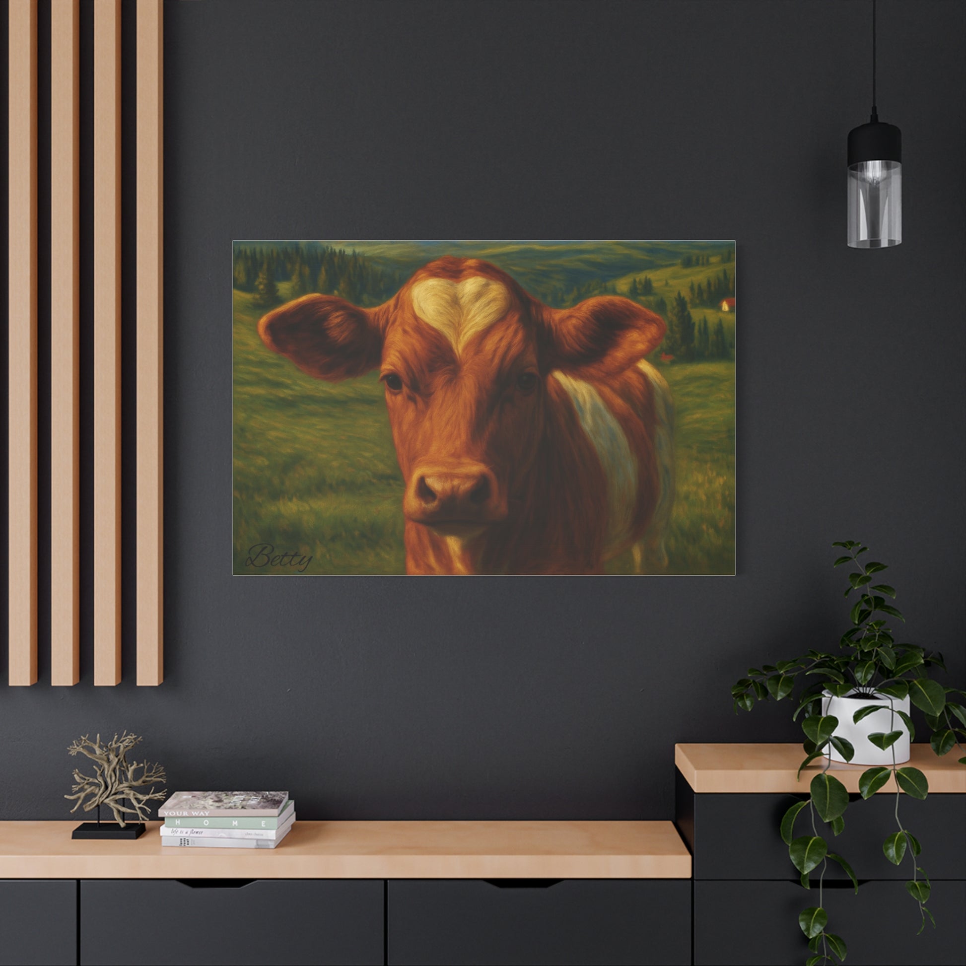 Cow Calf Portrait Canvas Print, Farm Animal Wall Art Decoration, Custom Matte Canvas Picture, Barnyard Animal Rustic Decor, Personalized - TRV