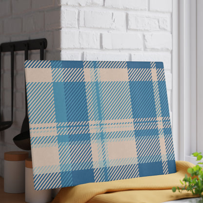 Blue Plaid Glass Cutting Board — Pastel Kitchen Chopping Board
