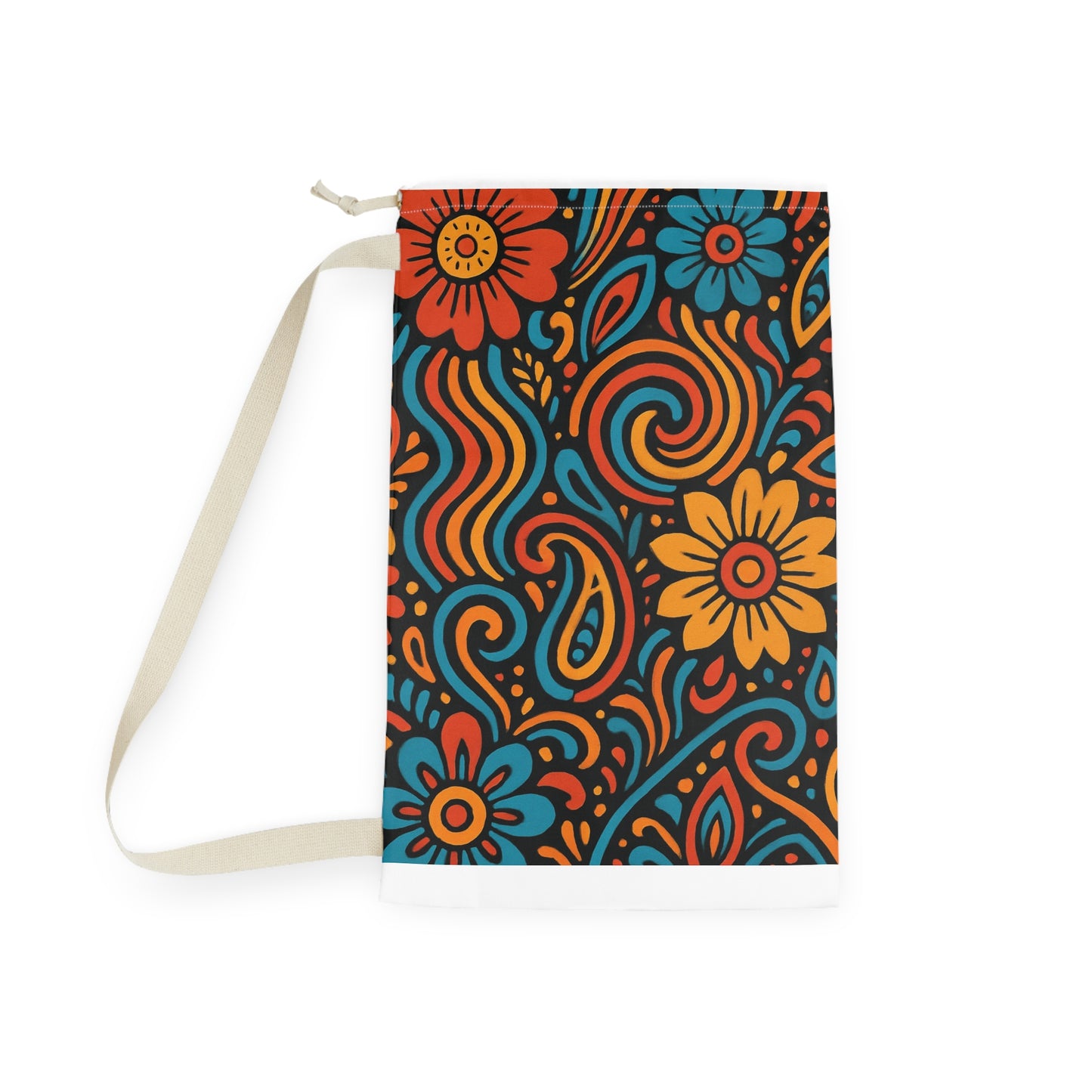Retro Floral Swirl Laundry Bag | Boho Flower Drawstring Bag - TRV