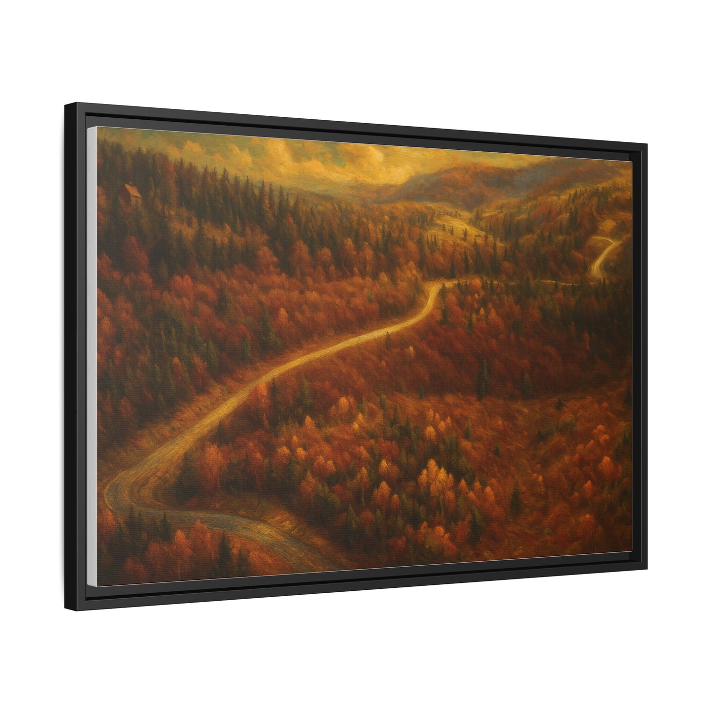 Autumn Landscape Framed Canvas Art, Cozy Home Decor, Warm Fall Vibes, Gift for Nature Lovers, Perfect for Thanksgiving - TRV