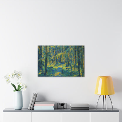 Sunlit Forest Path Canvas – Impressionist Woodland Wall Art