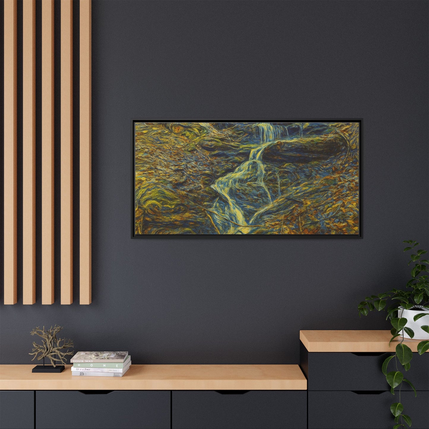 Van Gogh Style Framed Matte Canvas Art Print - Nature-Inspired Wall Decor, Abstract Waterfall Artwork, Home Office Decoration - TRV