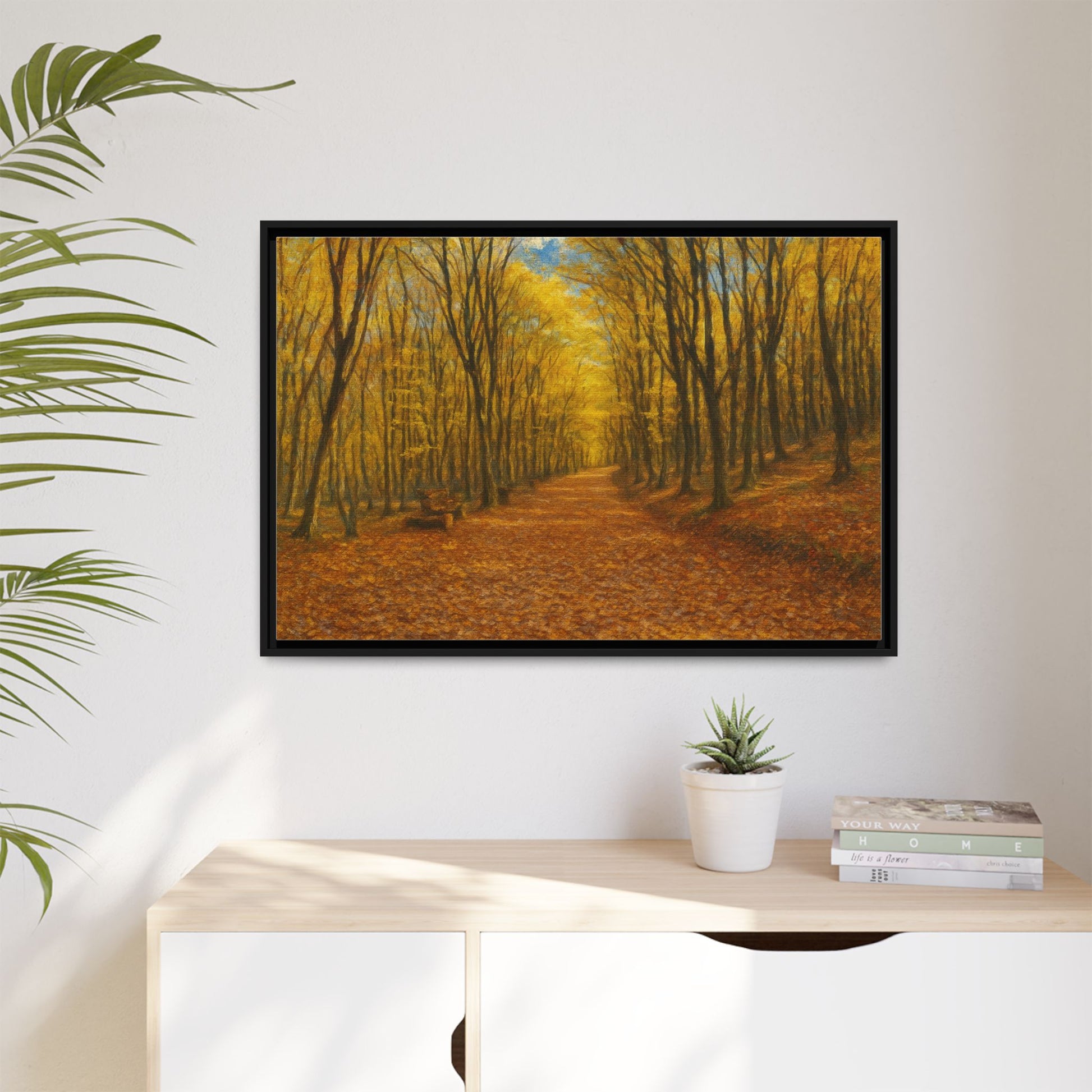 Autumn Forest Framed Canvas Art, Cozy Wall Decor, Nature Inspired Gift, Fall Home Accent, Perfect for Thanksgiving - TRV