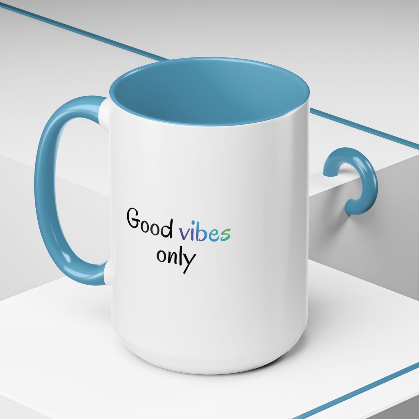 Good Vibes Only Accent Coffee Mug - Positive Energy 11 & 15oz Cup for Happiness, Inspirational Gift, Morning Motivation, Ceramic Tea Cup,