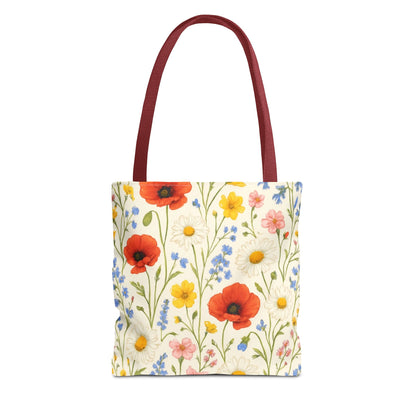Wildflower Poppy Print Tote Bag | Floral All-Over Pattern