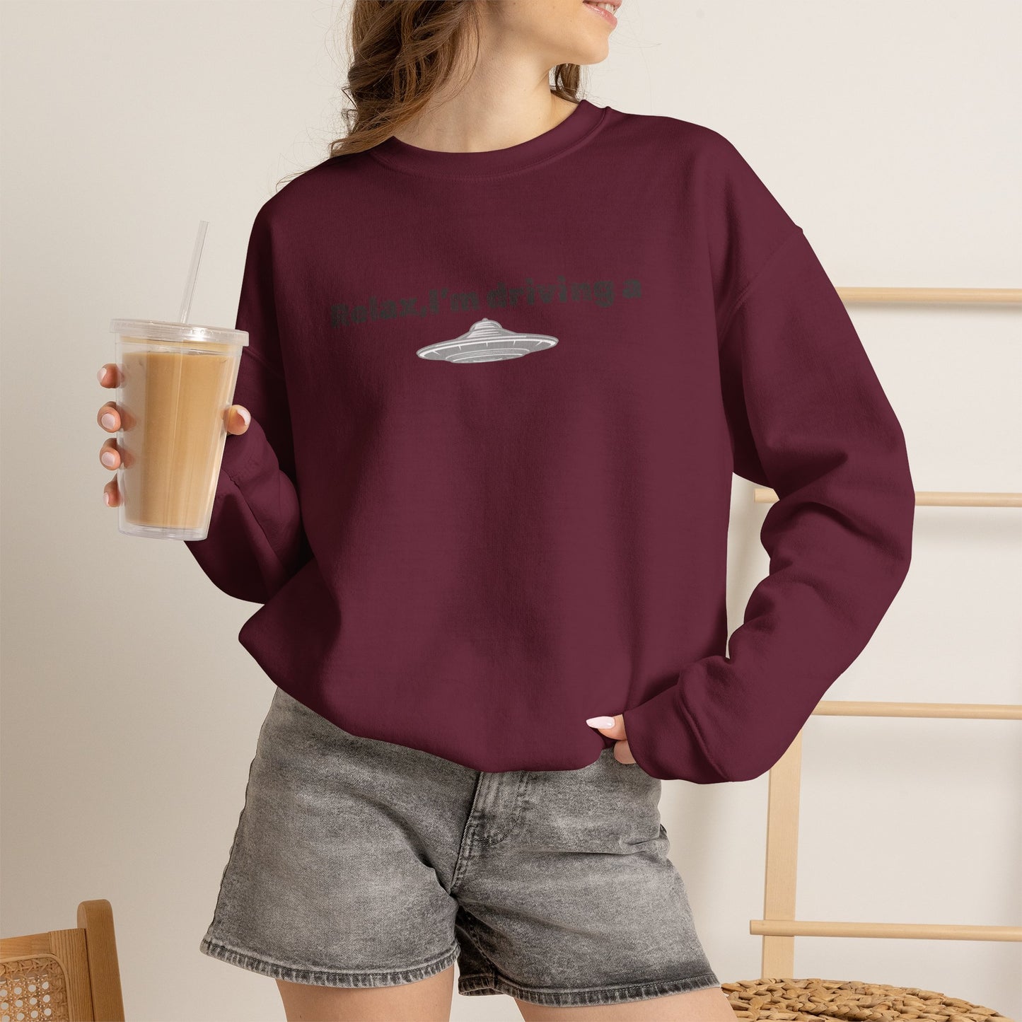 Relaxing UFO Driving Sweatshirt, Funny Gift for UFO Lovers, Unisex Crewneck Pullover, Casual Wear, Space Enthusiast Apparel
