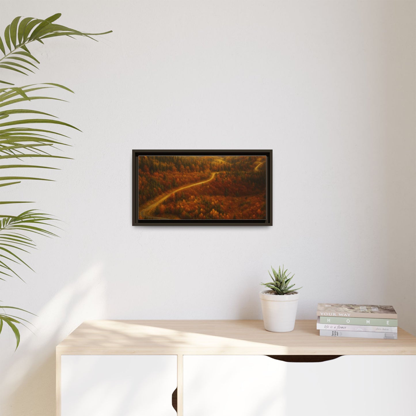 Autumn Landscape Framed Canvas Art, Cozy Home Decor, Warm Fall Vibes, Gift for Nature Lovers, Perfect for Thanksgiving - TRV