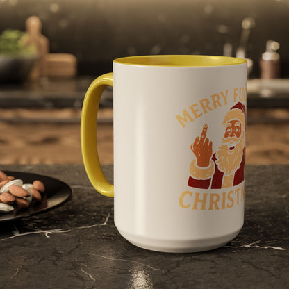 Irreverent Merry Christmas Mug — Funny Santa Middle Finger Coffee Cup (11oz & 15oz)