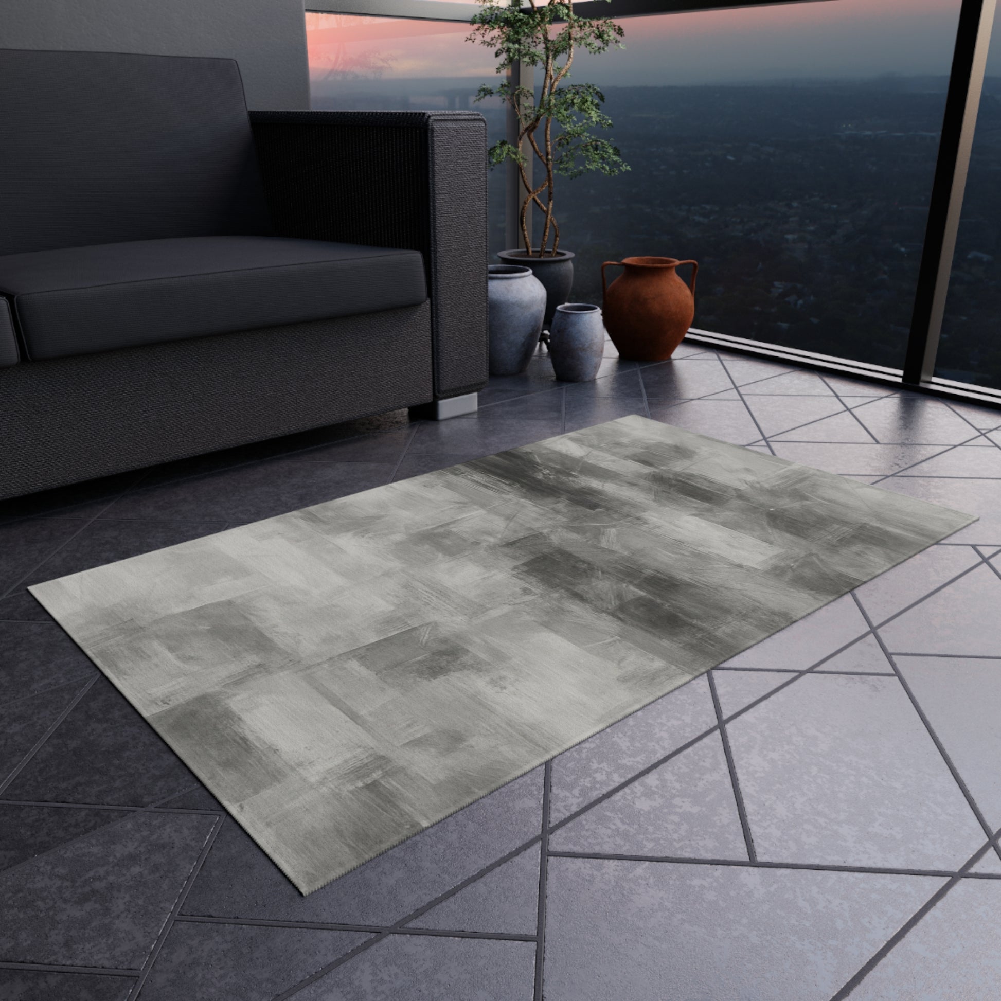 Stylish Outdoor Rug - Modern Patio Decor, Quality Grey Area Mat for Decks, Garden, Beach Blanket, Durable Outdoor Flooring - TRV