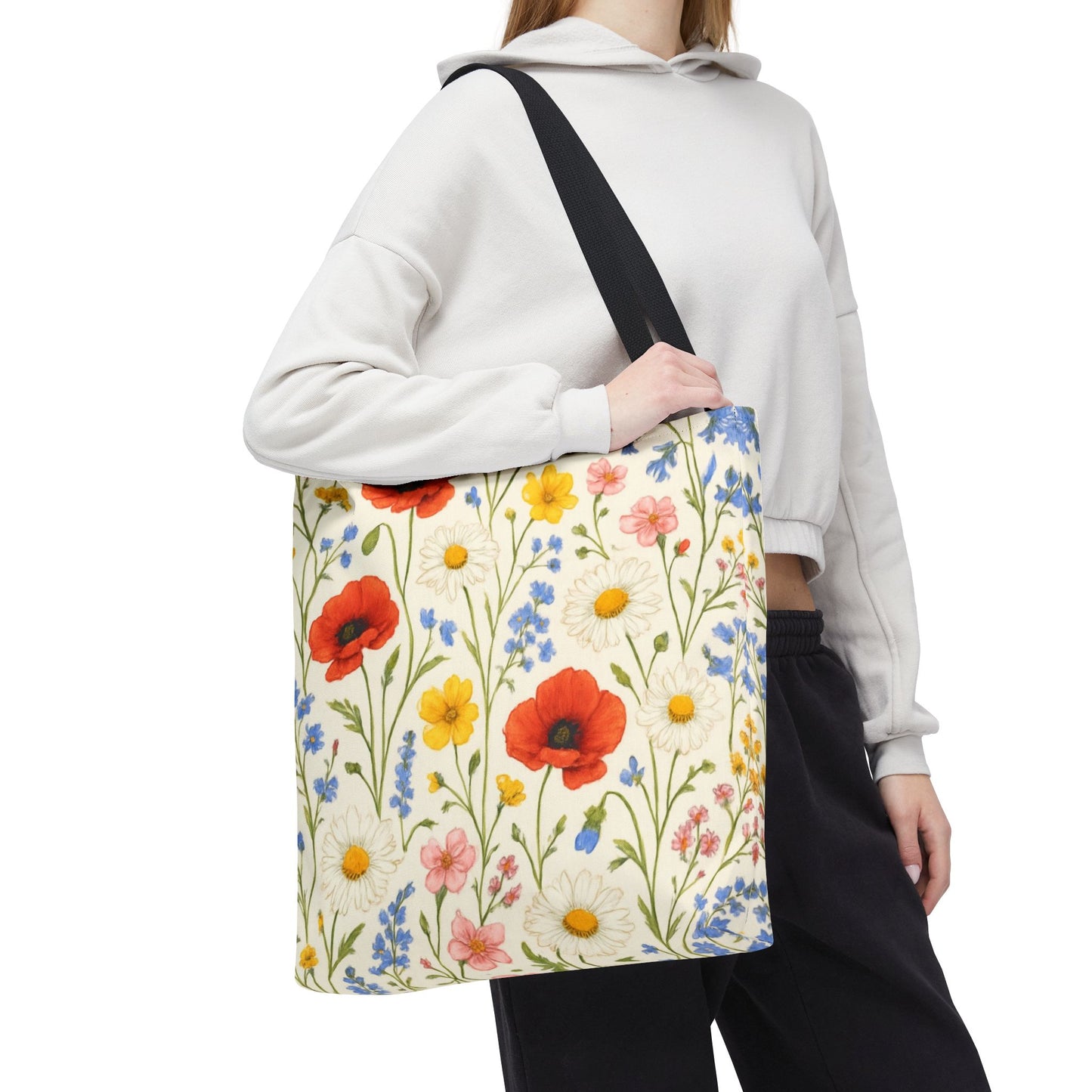 Wildflower Poppy Print Tote Bag | Floral All-Over Pattern