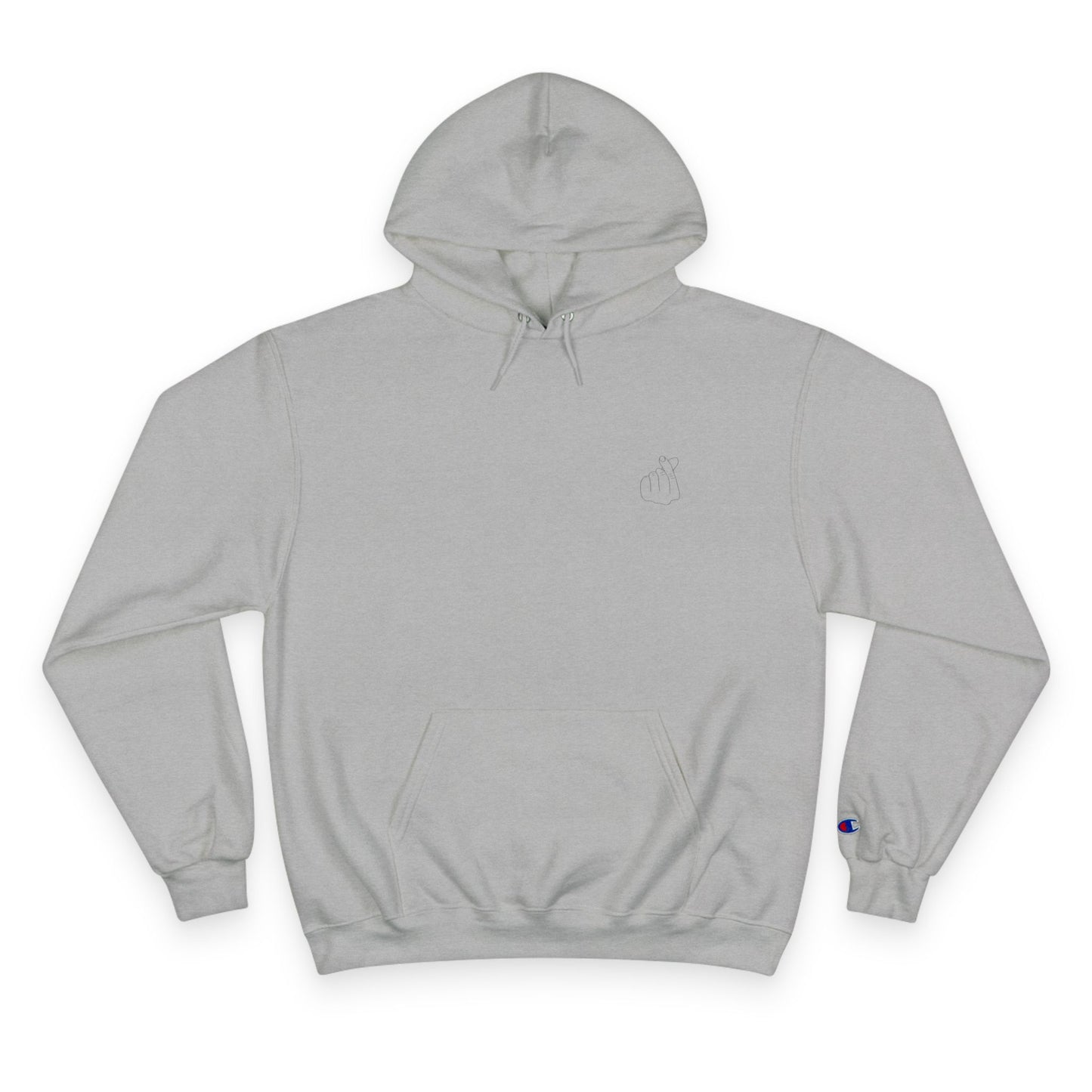 Champion Hoodie with Korean Finger Heart Graphic – Minimal White Pullover