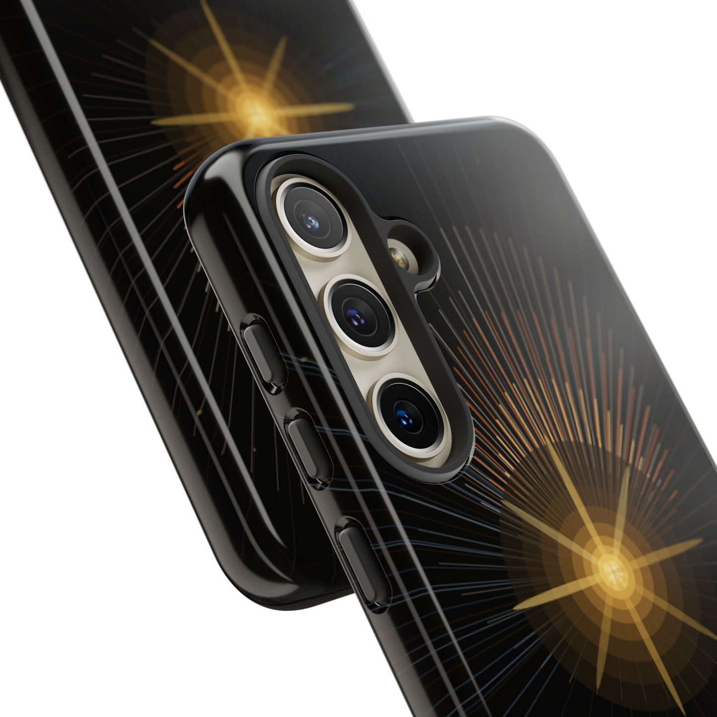 Tough Cases - Radiant Star Phone Case, Protective Black Shockproof Cover with Golden Light Design