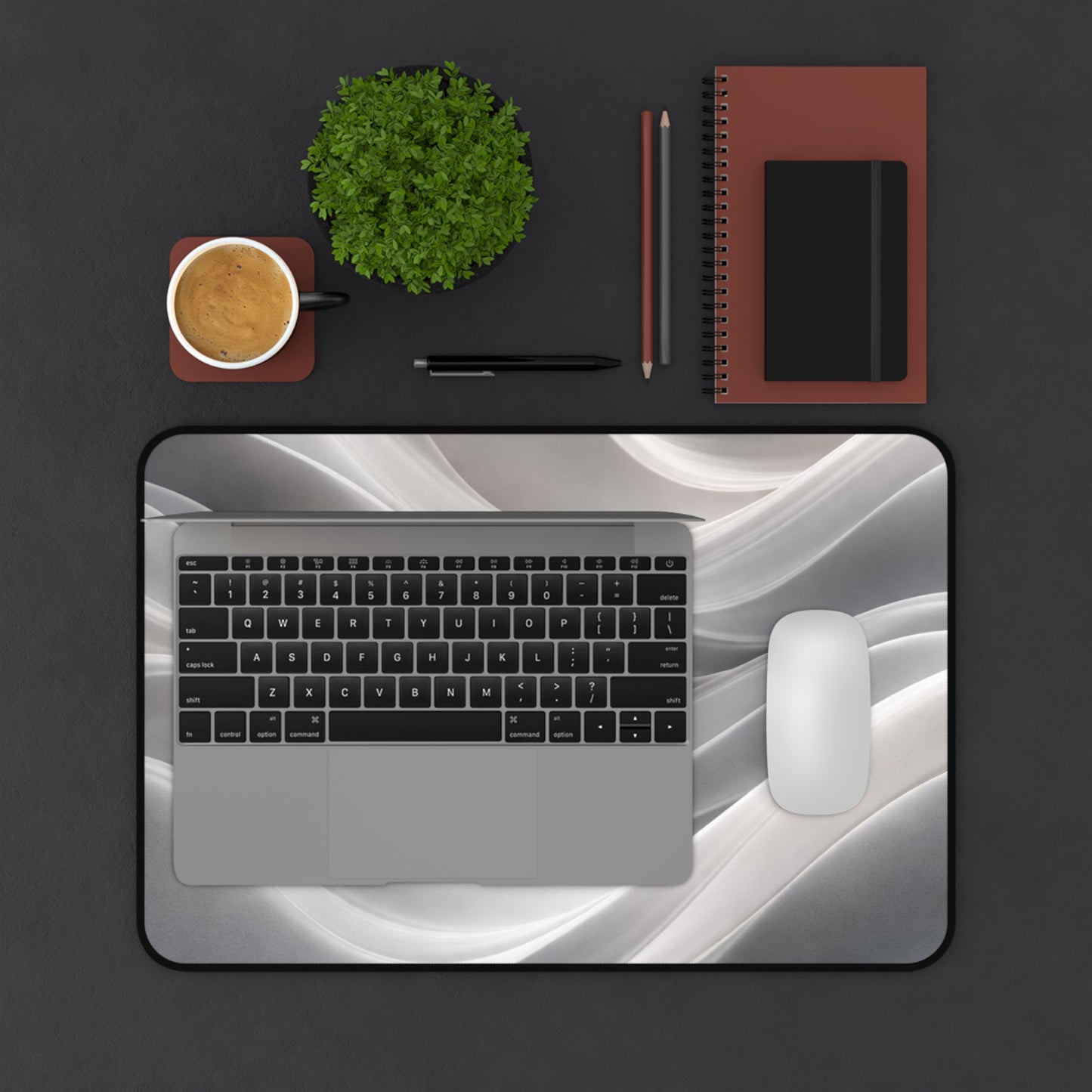 Neutral Abstract Waves Desk Mat | Gray Marble Swirl Surface