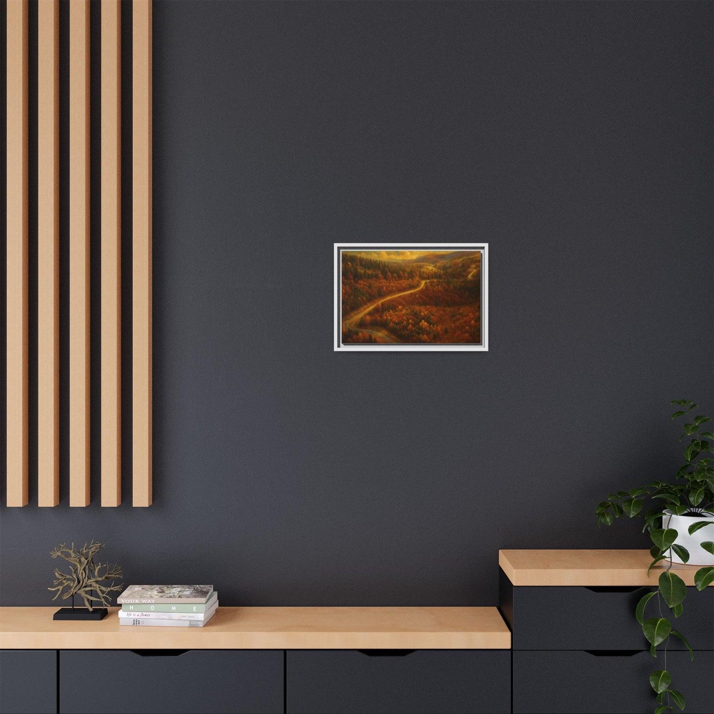 Autumn Landscape Framed Canvas Art, Cozy Home Decor, Warm Fall Vibes, Gift for Nature Lovers, Perfect for Thanksgiving - TRV